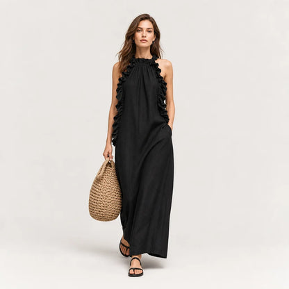 Women's Breathable Linen Blend Maxi Dress | Elegant Sleeveless Ruffle Summer Dress 8