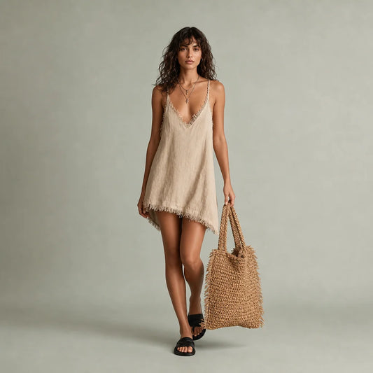 Women's Breathable Linen Blend Mini Dress | Stylish Strapless Summer Outfit 0