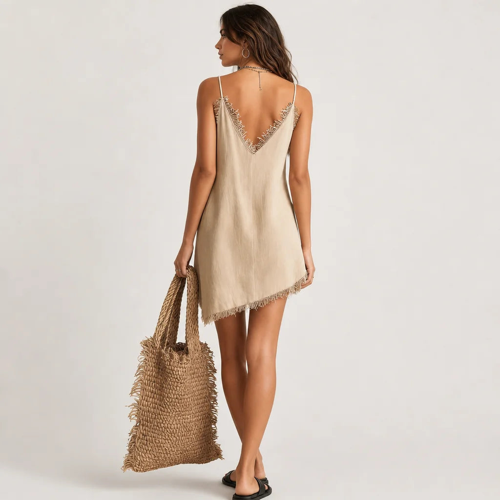 Women's Breathable Linen Blend Mini Dress | Stylish Strapless Summer Outfit 1