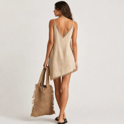 Women's Breathable Linen Blend Mini Dress | Stylish Strapless Summer Outfit 1