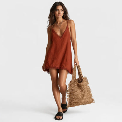 Women's Breathable Linen Blend Mini Dress | Stylish Strapless Summer Outfit 2
