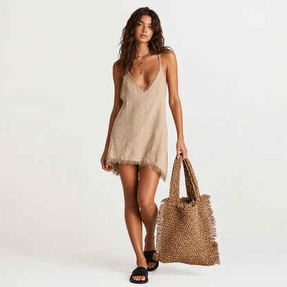 Women's Breathable Linen Blend Mini Dress | Stylish Strapless Summer Outfit 6