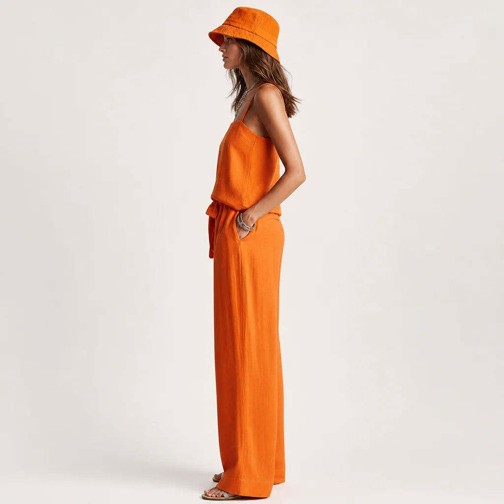 Women's Breezy Linen Two-Piece Set | Stylish Square Neck Cami Top & Relaxed Wide-Leg Pants 4
