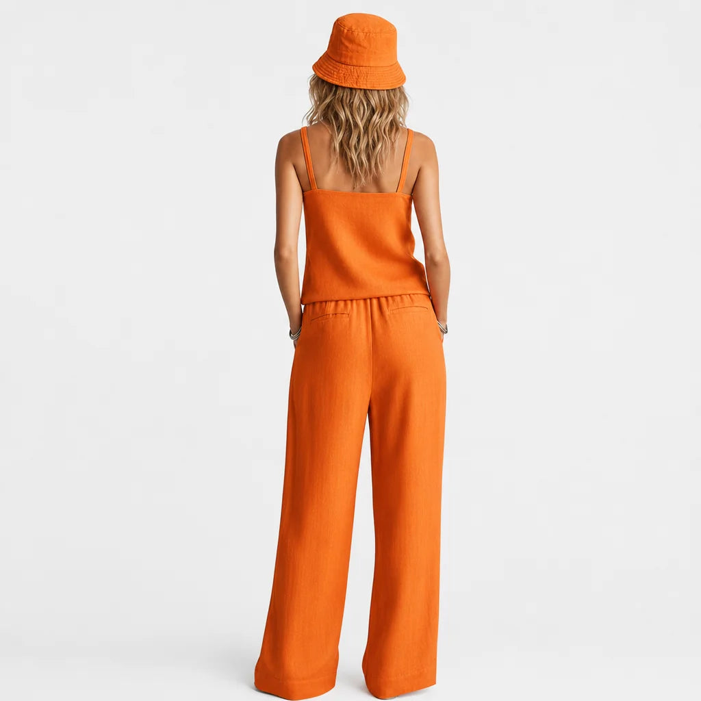 Women's Breezy Linen Two-Piece Set | Stylish Square Neck Cami Top & Relaxed Wide-Leg Pants 5