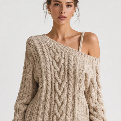 Women's Cable Knit Off-the-Shoulder Mini Dress | Chic Beige Summer Dress 3