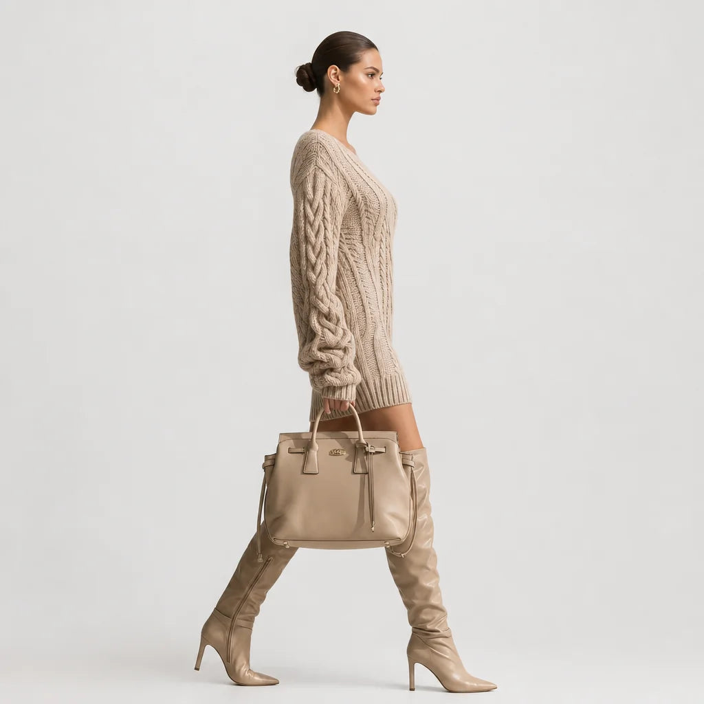 Women's Cable Knit Off-the-Shoulder Mini Dress | Chic Beige Summer Dress 4