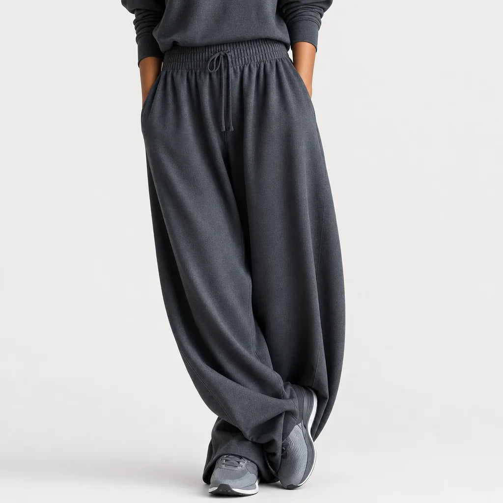 Women's Charcoal Knit Two-Piece Set | Cozy Oversized Turtleneck Top & Flowy Wide-Leg Pants 3