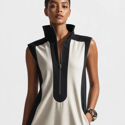 Women's Color-Block Mini Dress | Stylish Cream and Black Summer Cocktail Dress 3