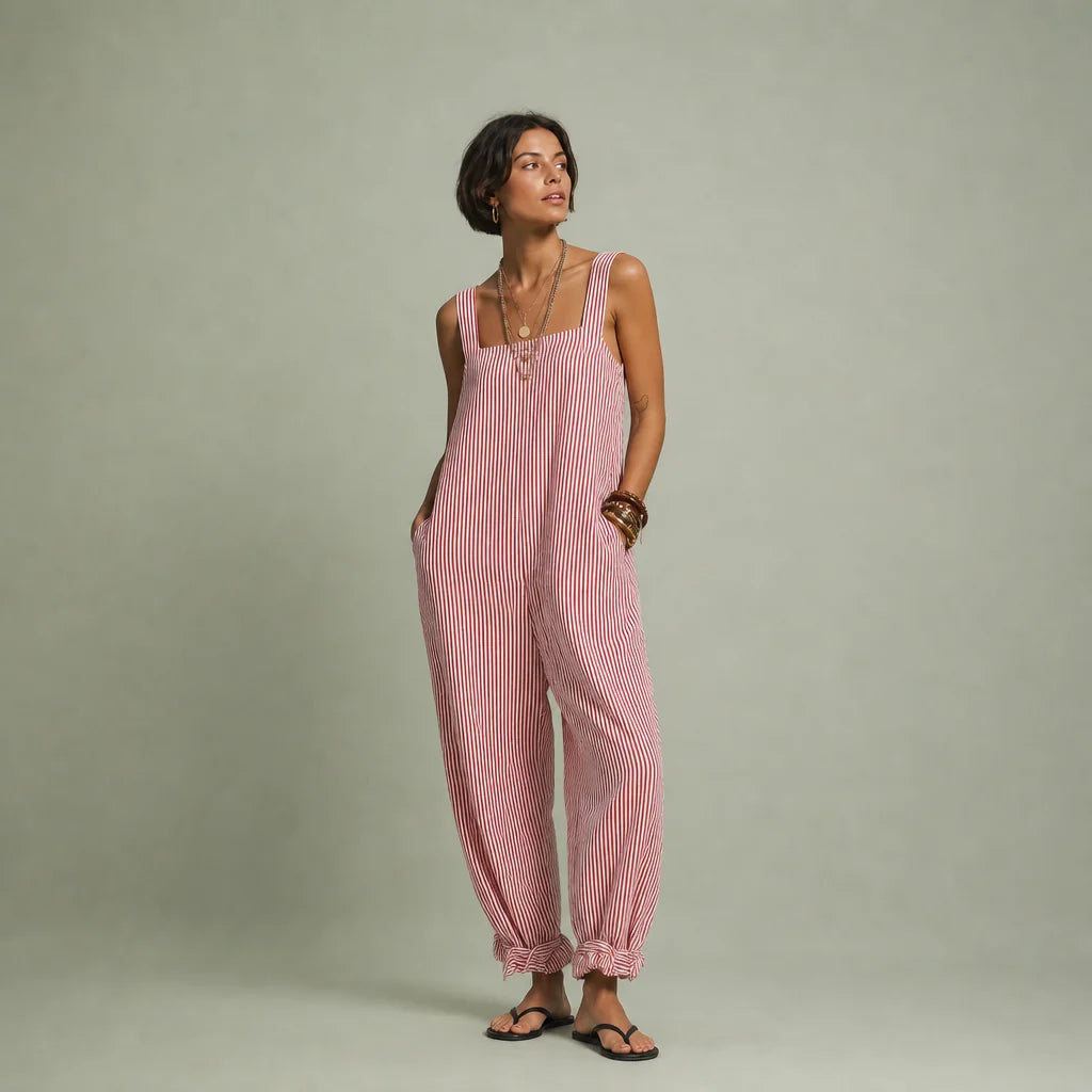 Women's Comfortable Striped Jumpsuit | Chic Loose-Fit Sleeveless Summer Outfit 0