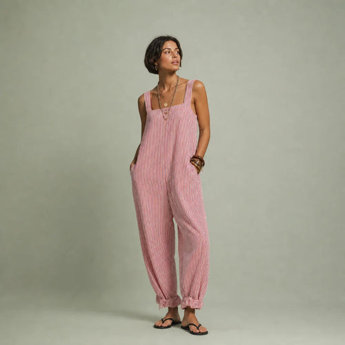 Women's Comfortable Striped Jumpsuit | Chic Loose-Fit Sleeveless Summer Outfit 0