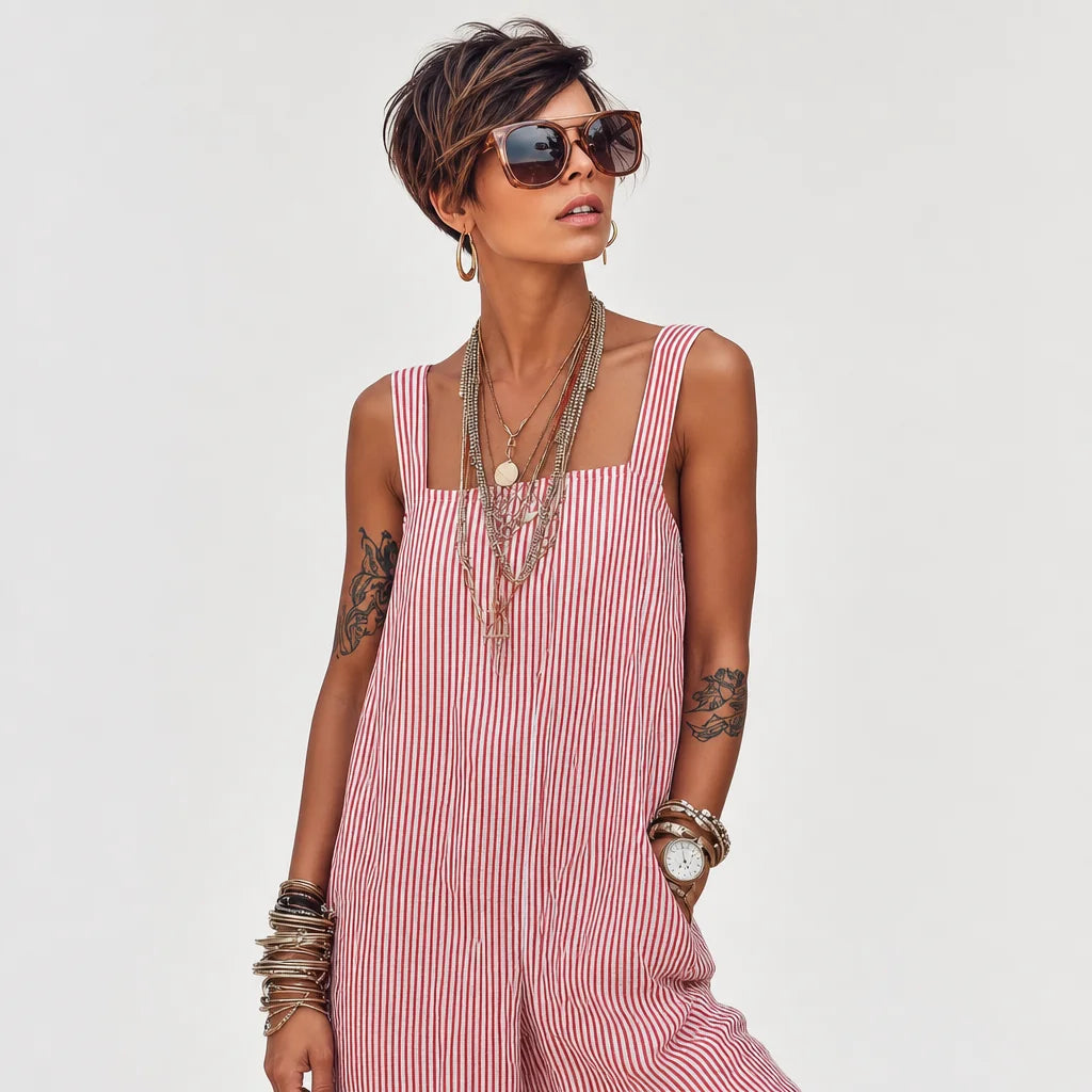 Women's Comfortable Striped Jumpsuit | Chic Loose-Fit Sleeveless Summer Outfit 4