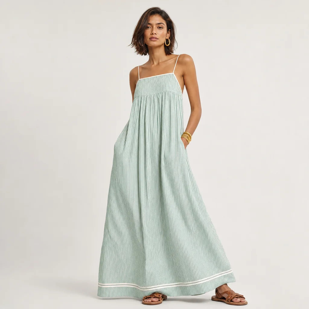 Women's Comfortable Striped Maxi Dress | Elegant Spaghetti Strap Summer Dress 4