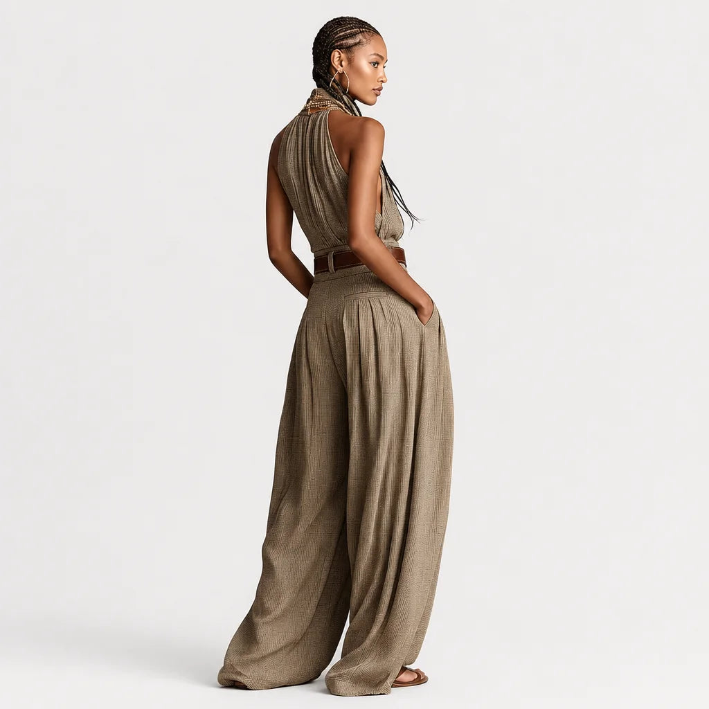 Women's Cotton-Blend Jumpsuit | Elegant Halter Neck Wide-Leg Design 4