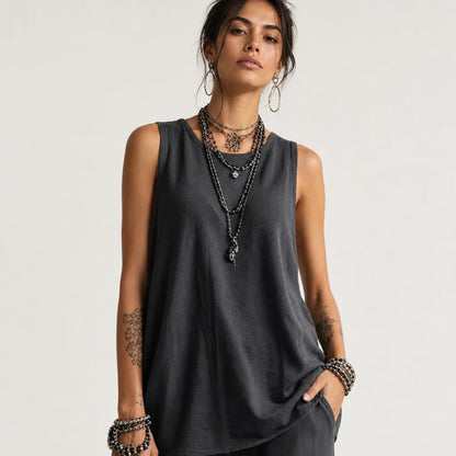 Women's Cotton Blend Casual Two Piece Set | Relaxed Sleeveless Top and Jogger Pants 3