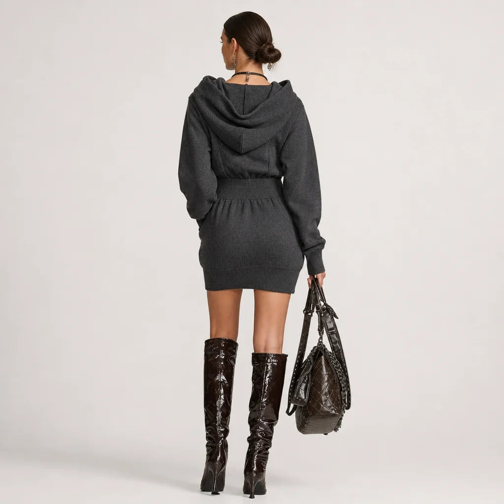 Women's Cotton Blend Hooded Mini Dress | Stylish Casual Sportswear for Spring Summer 1