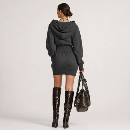 Women's Cotton Blend Hooded Mini Dress | Stylish Casual Sportswear for Spring Summer 1