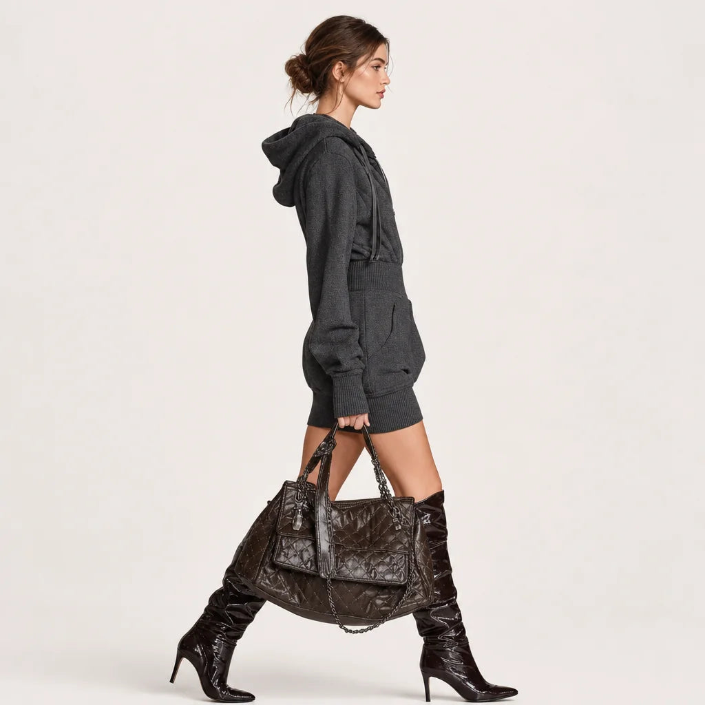Women's Cotton Blend Hooded Mini Dress | Stylish Casual Sportswear for Spring Summer 2