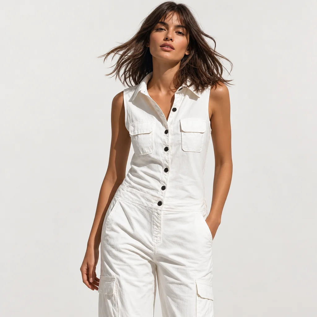 Women's Cotton Blend Jumpsuit | Stylish Sleeveless Full-Length Outfit 3