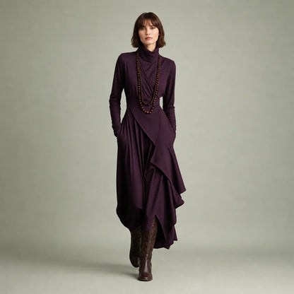Women's Cotton Blend Maxi Dress | Relaxed Turtleneck Bohemian Style 0