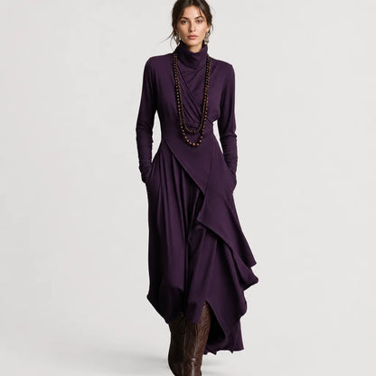 Women's Cotton Blend Maxi Dress | Relaxed Turtleneck Bohemian Style 1