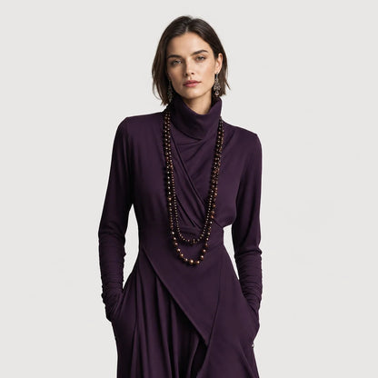 Women's Cotton Blend Maxi Dress | Relaxed Turtleneck Bohemian Style 2