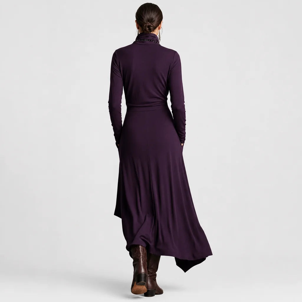 Women's Cotton Blend Maxi Dress | Relaxed Turtleneck Bohemian Style 6