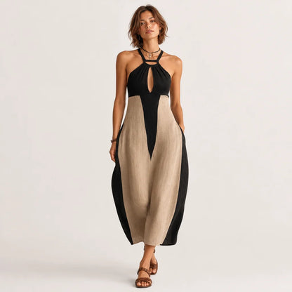 Women's Cotton Blend Midi Dress | Stylish Halter Neck Black Summer Dress 1