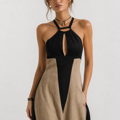 Women's Cotton Blend Midi Dress | Stylish Halter Neck Black Summer Dress 2