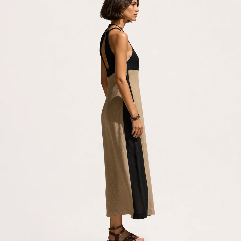 Women's Cotton Blend Midi Dress | Stylish Halter Neck Black Summer Dress 4