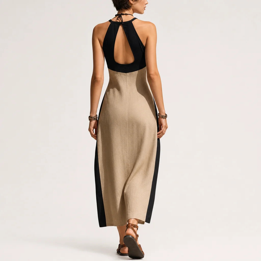 Women's Cotton Blend Midi Dress | Stylish Halter Neck Black Summer Dress 5