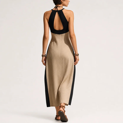 Women's Cotton Blend Midi Dress | Stylish Halter Neck Black Summer Dress 5