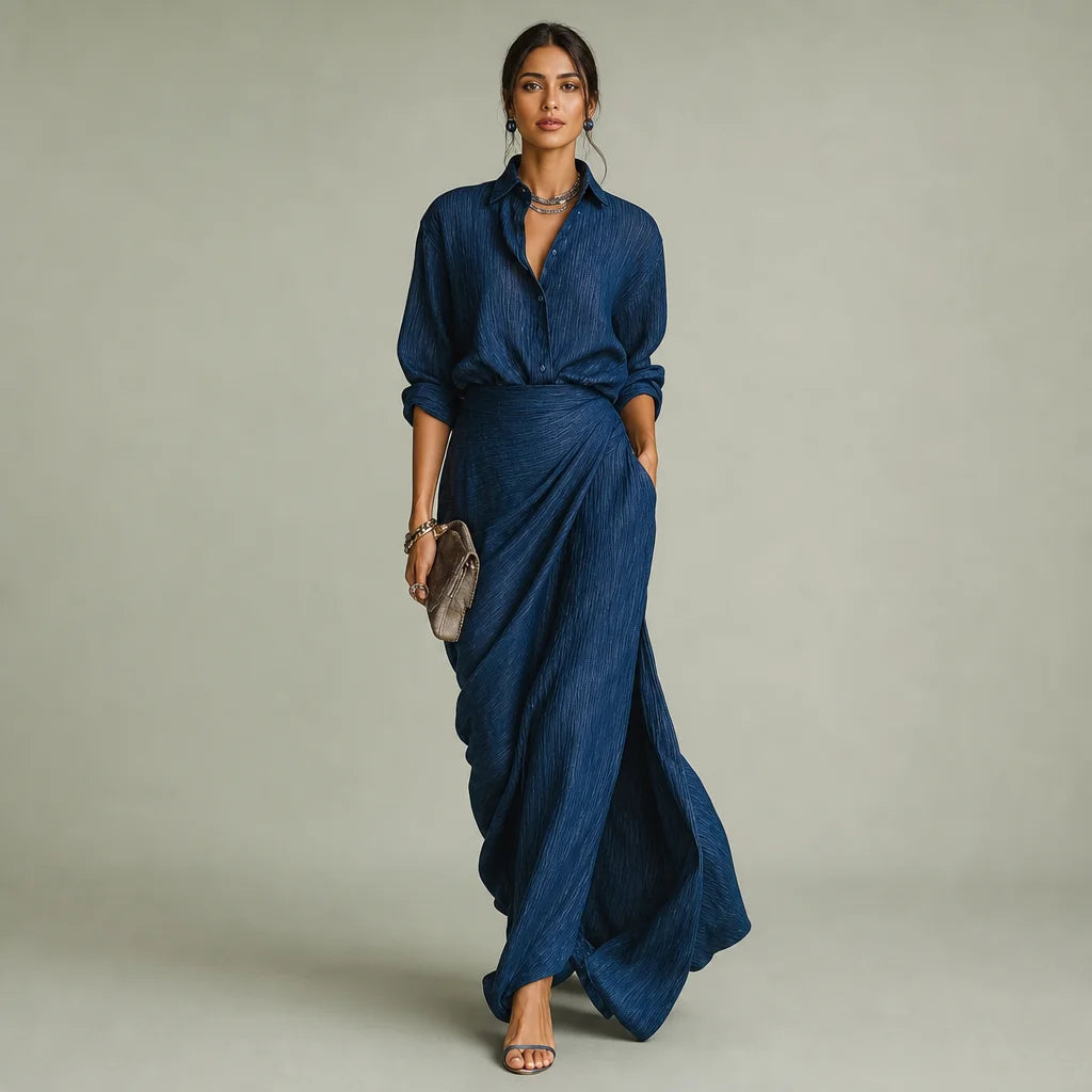 Women's Cotton Linen Blend Maxi Dress | Elegant Dark Blue Long Summer Dress 0