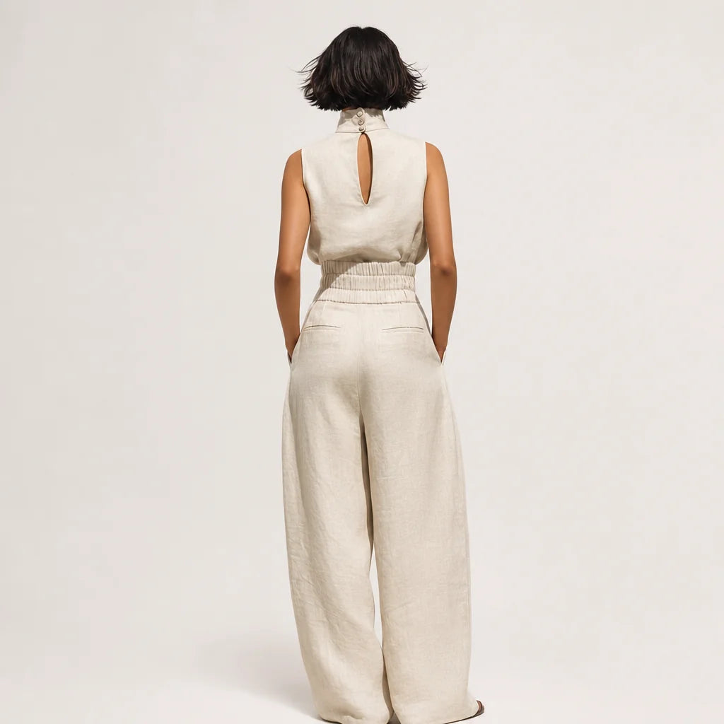 Women's Cotton Linen Blend Sleeveless Blouse | Relaxed Wide-Leg Pants Set for Summer 1