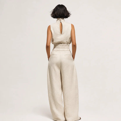 Women's Cotton Linen Blend Sleeveless Blouse | Relaxed Wide-Leg Pants Set for Summer 1