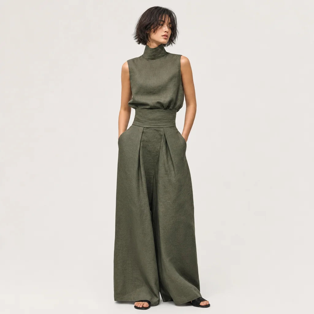 Women's Cotton Linen Blend Sleeveless Blouse | Relaxed Wide-Leg Pants Set for Summer 2