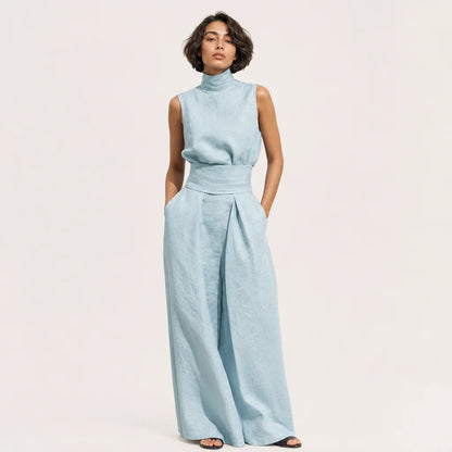 Women's Cotton Linen Blend Sleeveless Blouse | Relaxed Wide-Leg Pants Set for Summer 3