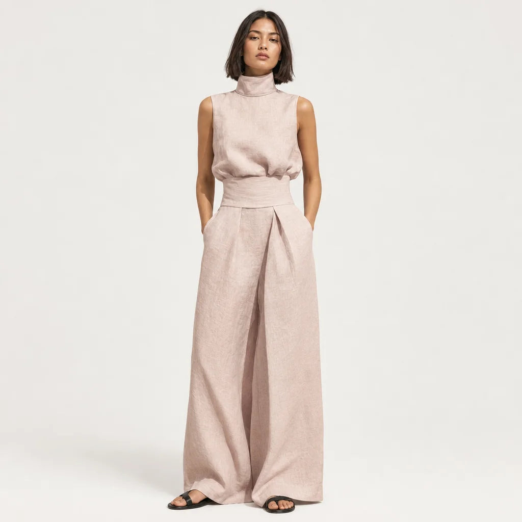 Women's Cotton Linen Blend Sleeveless Blouse | Relaxed Wide-Leg Pants Set for Summer 4