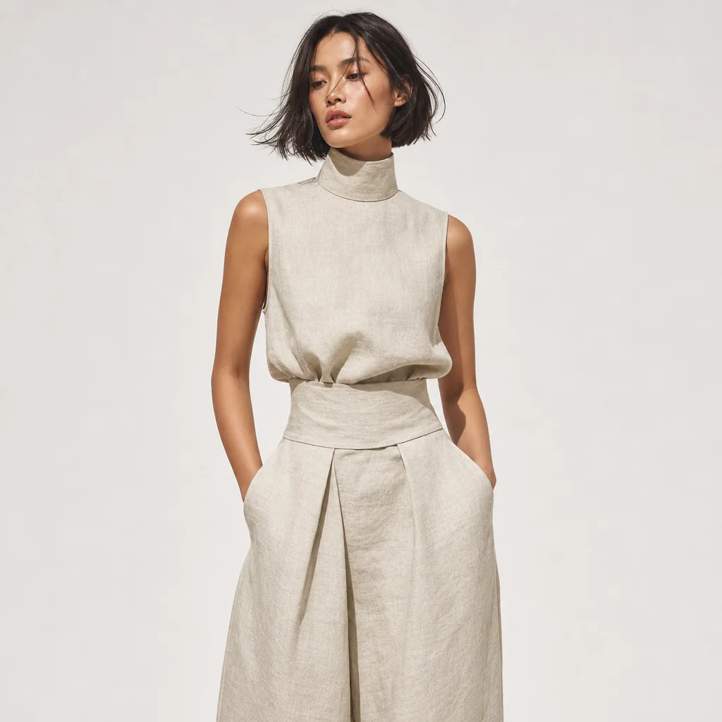 Women's Cotton Linen Blend Sleeveless Blouse | Relaxed Wide-Leg Pants Set for Summer 5