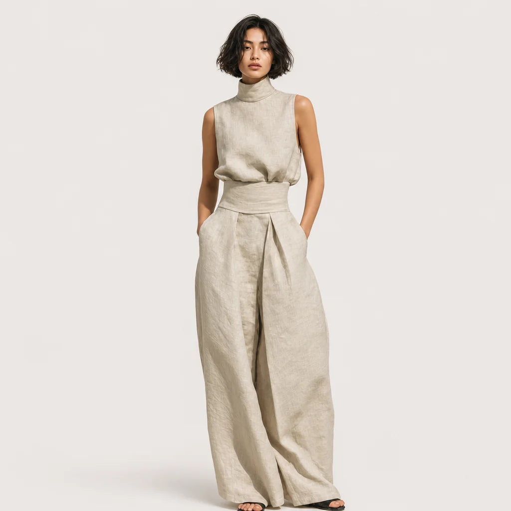 Women's Cotton Linen Blend Sleeveless Blouse | Relaxed Wide-Leg Pants Set for Summer 7