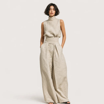 Women's Cotton Linen Blend Sleeveless Blouse | Relaxed Wide-Leg Pants Set for Summer 7