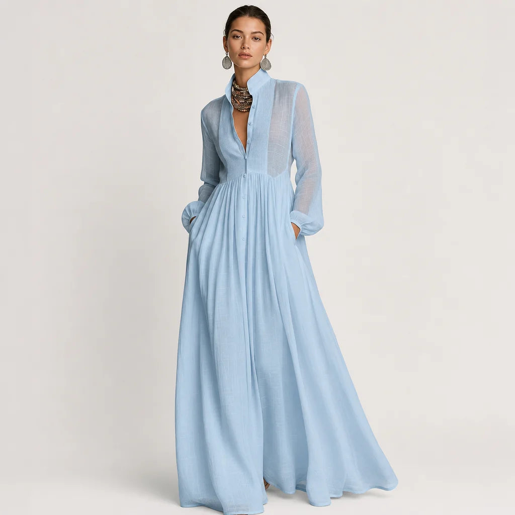 Women's Cotton Linen Maxi Dress | Elegant Long-Sleeve Spring & Autumn Gown 2