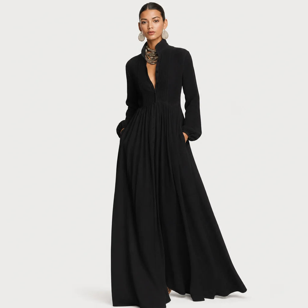 Women's Cotton Linen Maxi Dress | Elegant Long-Sleeve Spring & Autumn Gown 3