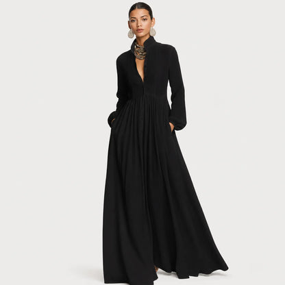 Women's Cotton Linen Maxi Dress | Elegant Long-Sleeve Spring & Autumn Gown 3