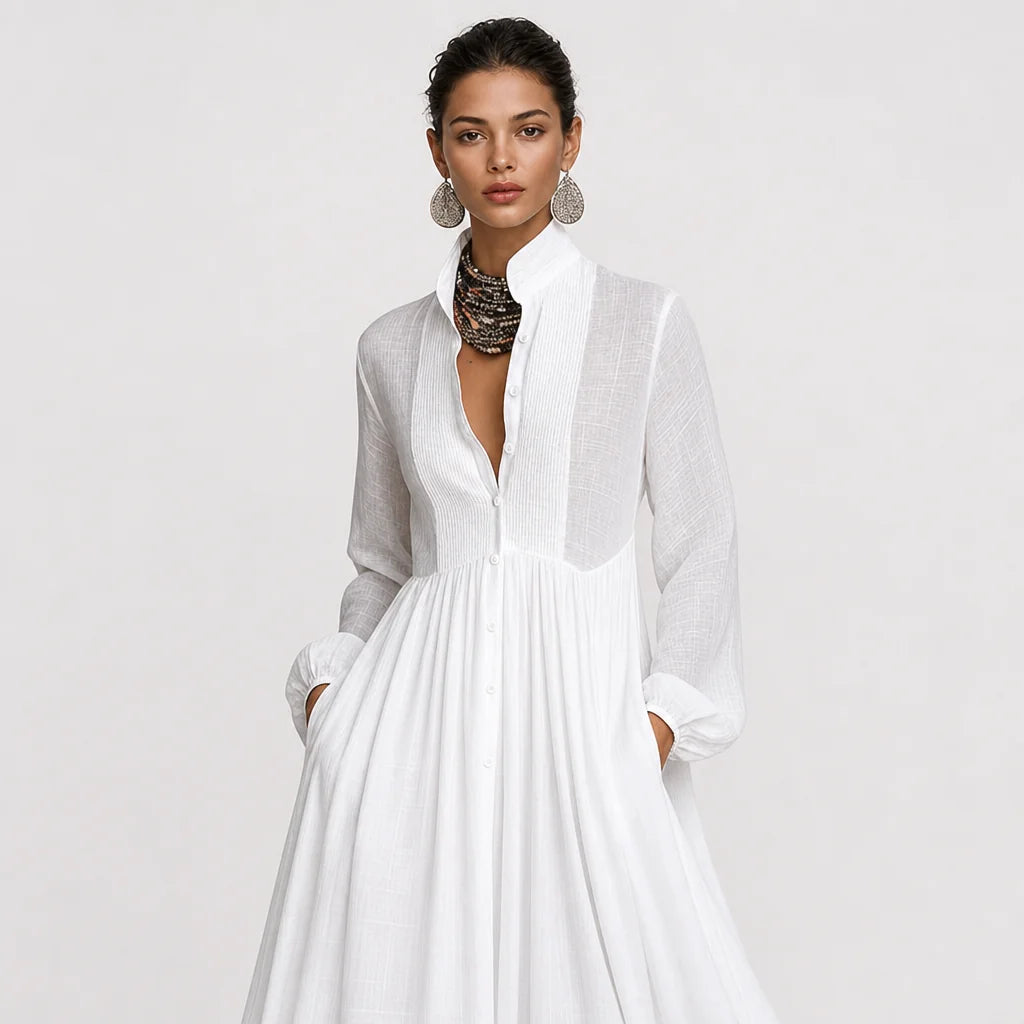 Women's Cotton Linen Maxi Dress | Elegant Long-Sleeve Spring & Autumn Gown 4