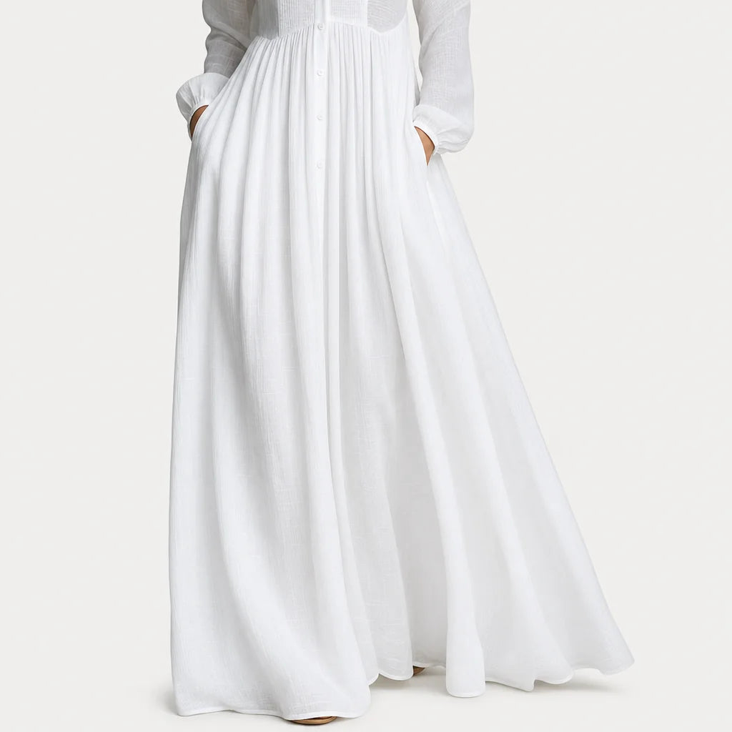 Women's Cotton Linen Maxi Dress | Elegant Long-Sleeve Spring & Autumn Gown 5