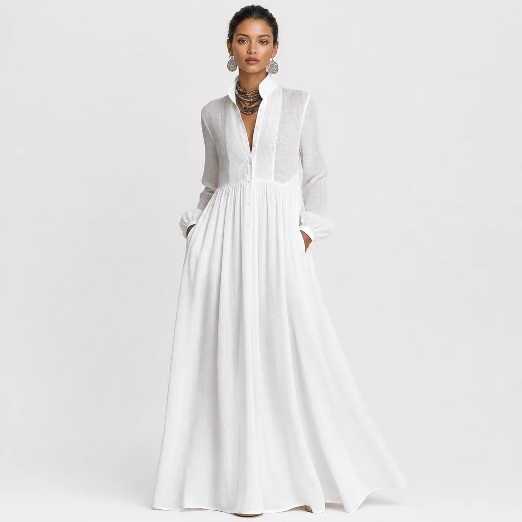 Women's Cotton Linen Maxi Dress | Elegant Long-Sleeve Spring & Autumn Gown 6