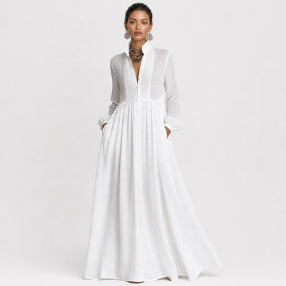 Women's Cotton Linen Maxi Dress | Elegant Long-Sleeve Spring & Autumn Gown 6