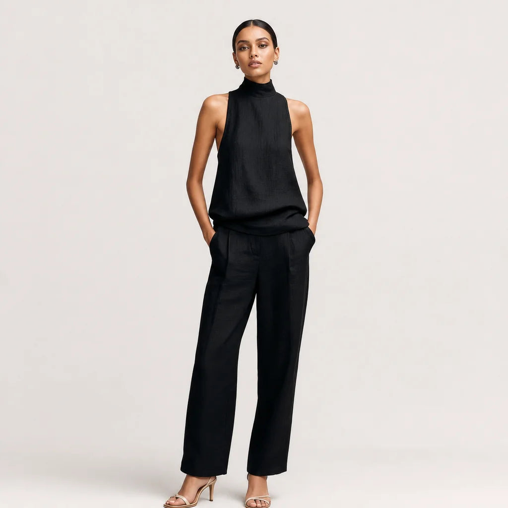 Women's Cotton Linen Two-Piece Set | Elegant Sleeveless Top and Matching Trousers 3