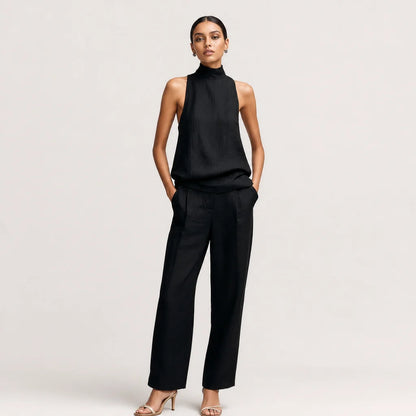 Women's Cotton Linen Two-Piece Set | Elegant Sleeveless Top and Matching Trousers 3