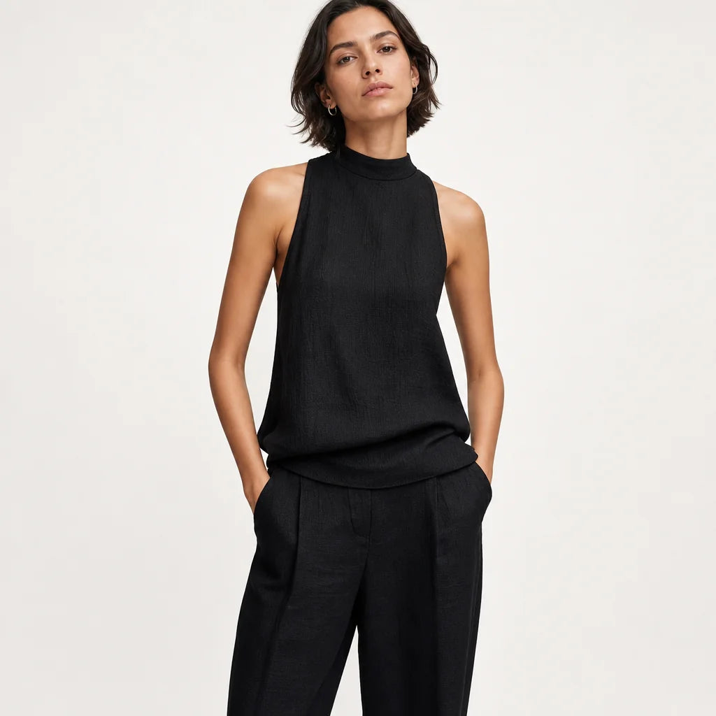 Women's Cotton Linen Two-Piece Set | Elegant Sleeveless Top and Matching Trousers 4